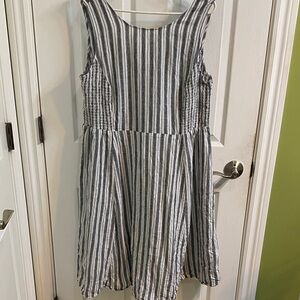 Pennington In Every Story Linen Blend Sleeveless Summer Blue White Dress Size 18